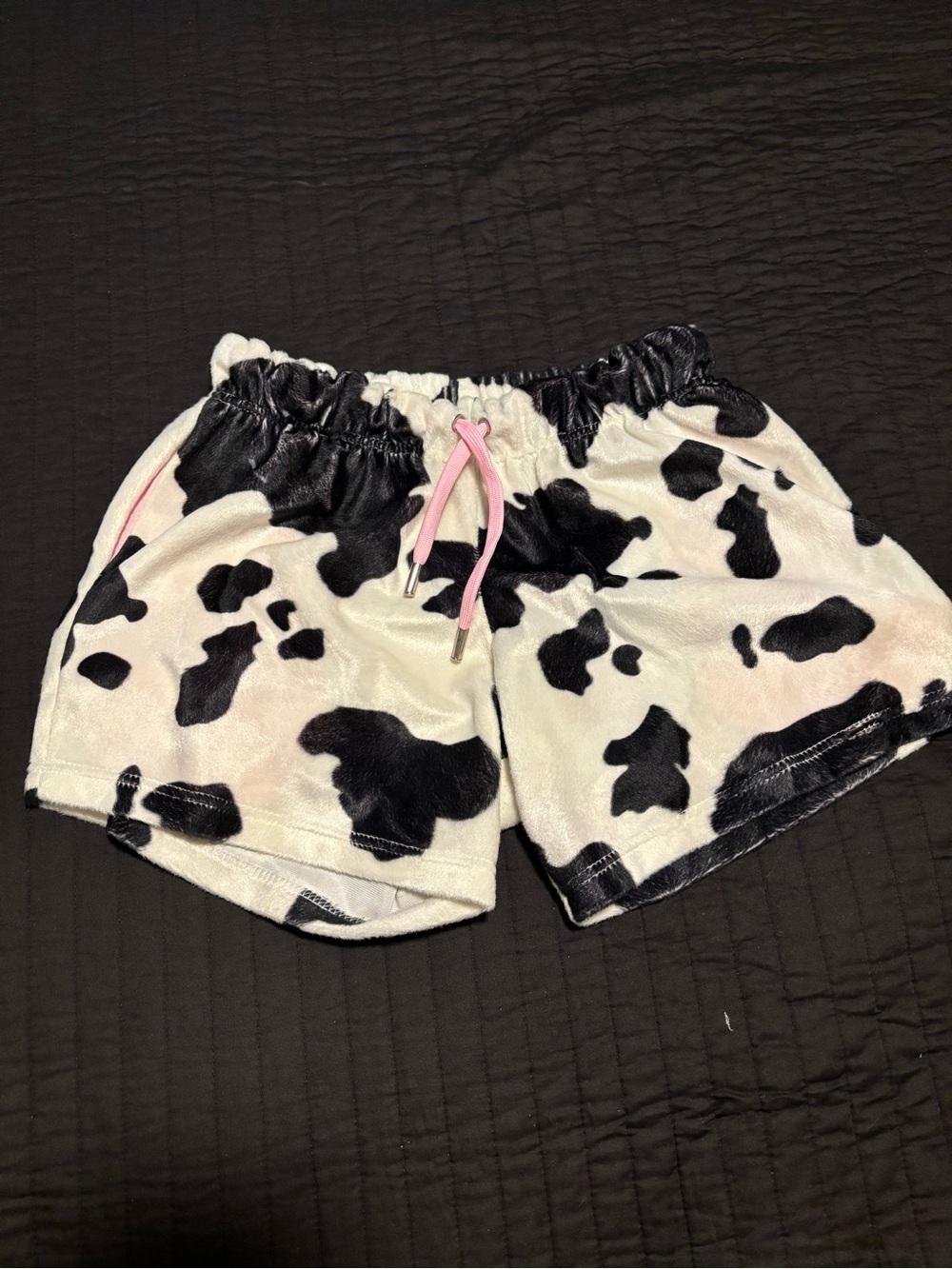 Cow Print Men’s Lounge Shorts with Pink Drawstring